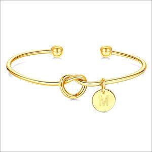 Dainty Knot Initial Bracelet Personalized Cuff Bangle 6.5cm Brass